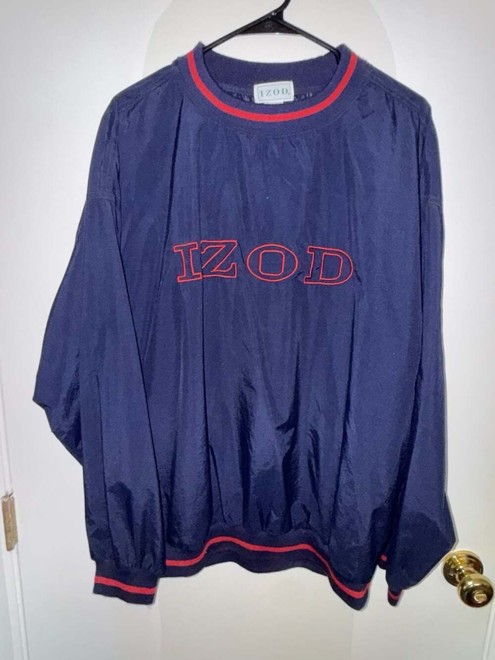 Vintage Men's IZOD Jacket Pullover Classic Shell Navy Blue Windbreaker Golf LG